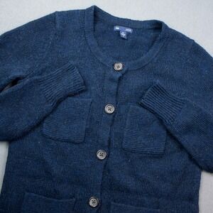Gap Alpaca Wool Blend Blue Cardigan Chore Sweater Women's M Knit Pockets Granny